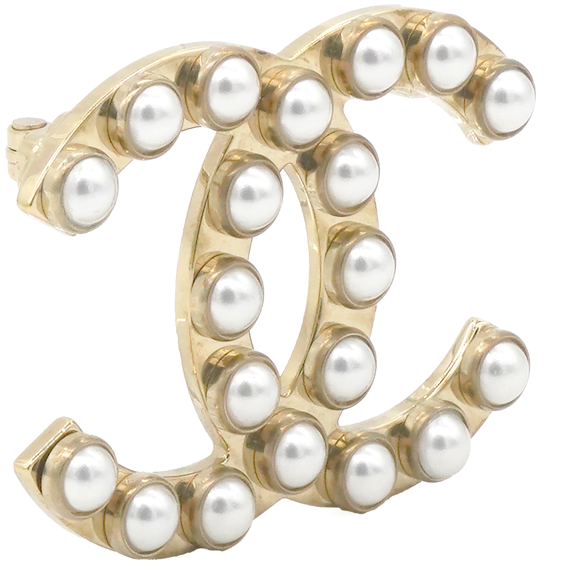Chanel Pearl CC Brooch Gold 