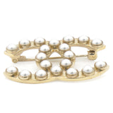 Chanel Pearl CC Brooch Gold 