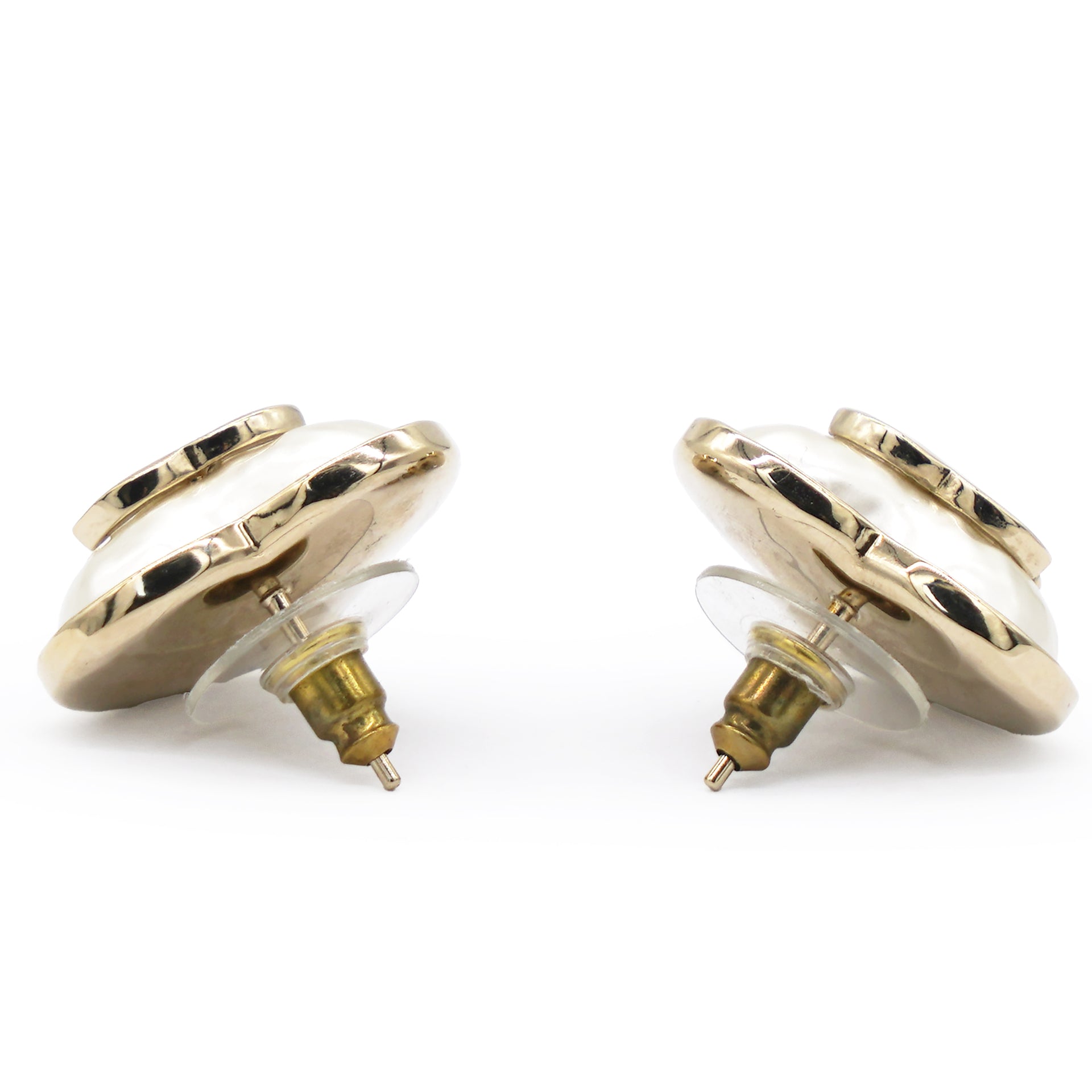 Chanel Pearl CC Heart Earrings Gold