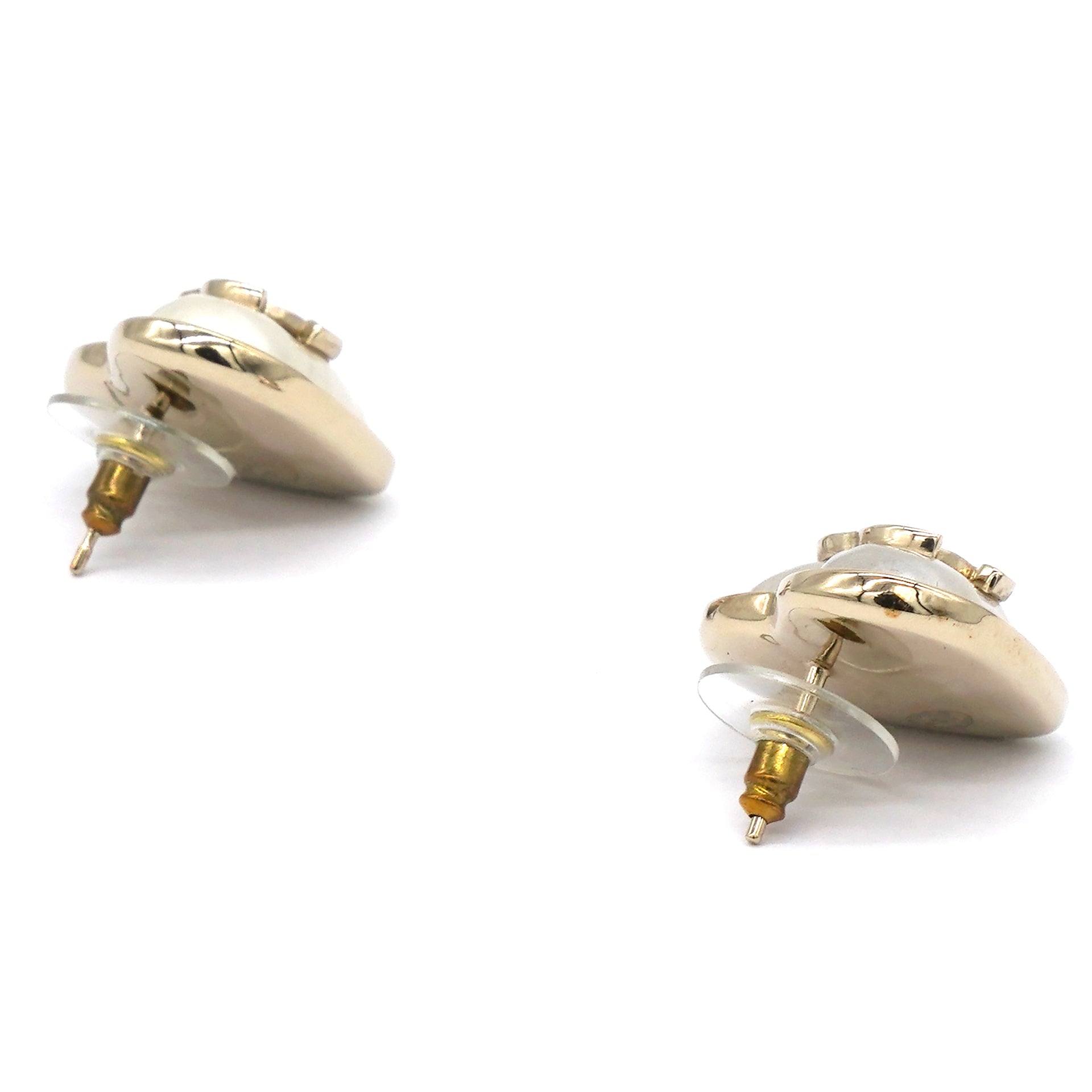 Chanel Pearl CC Heart Earrings Gold 