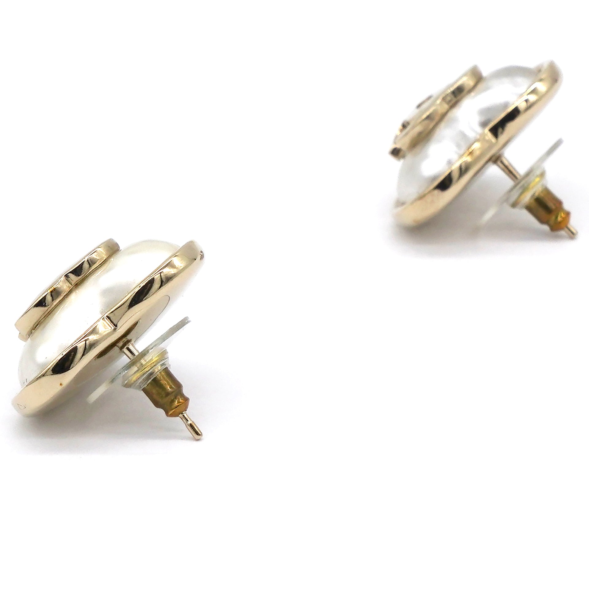 Chanel Pearl CC Heart Earrings Gold 