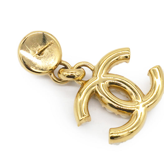 Chanel Pearl Crystal CC Drop Earrings Gold 