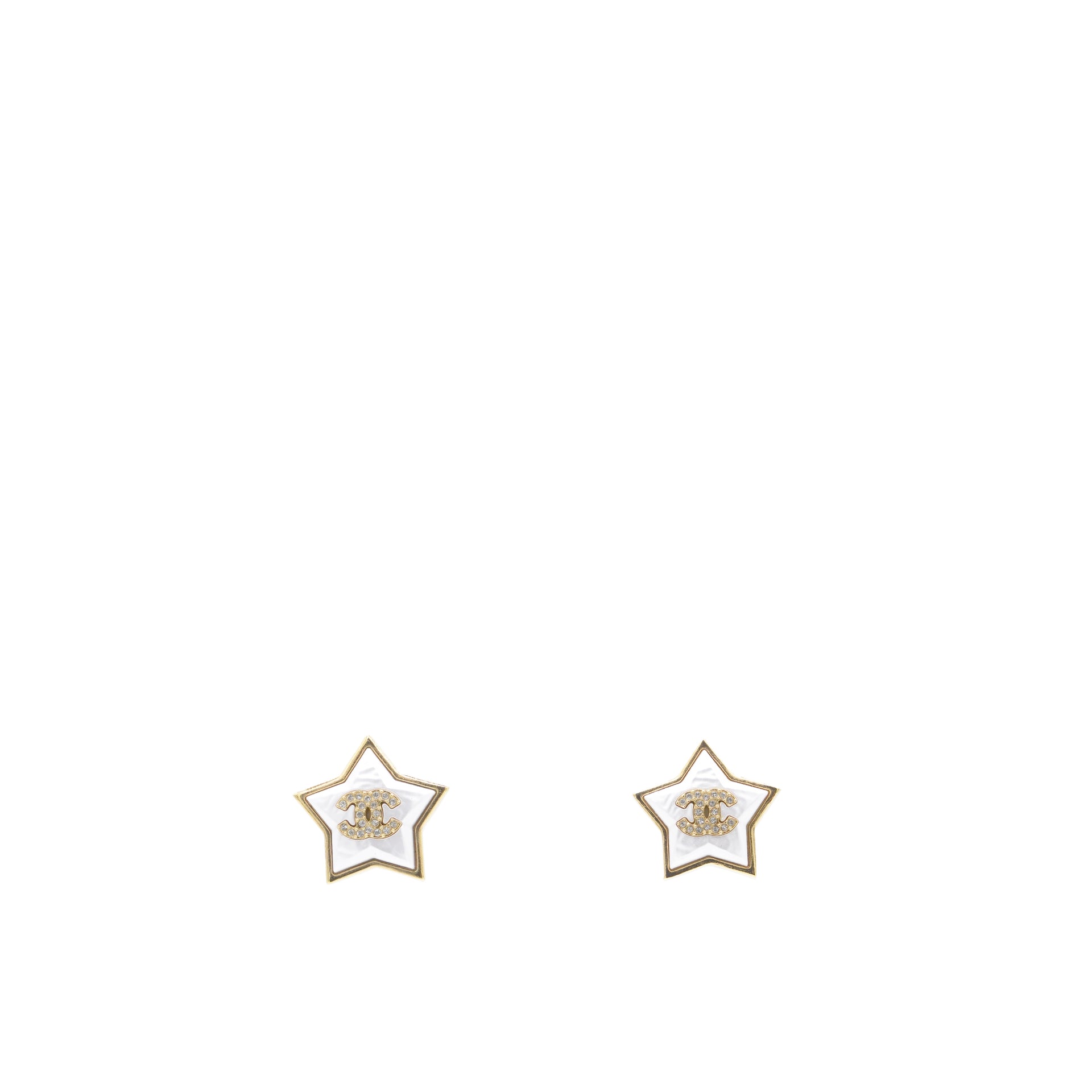 Chanel Pearl Crystal CC Star Earrings Gold 