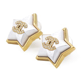 Chanel Pearl Crystal CC Star Earrings Gold 