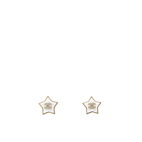 Chanel Pearl Crystal CC Star Earrings Gold 