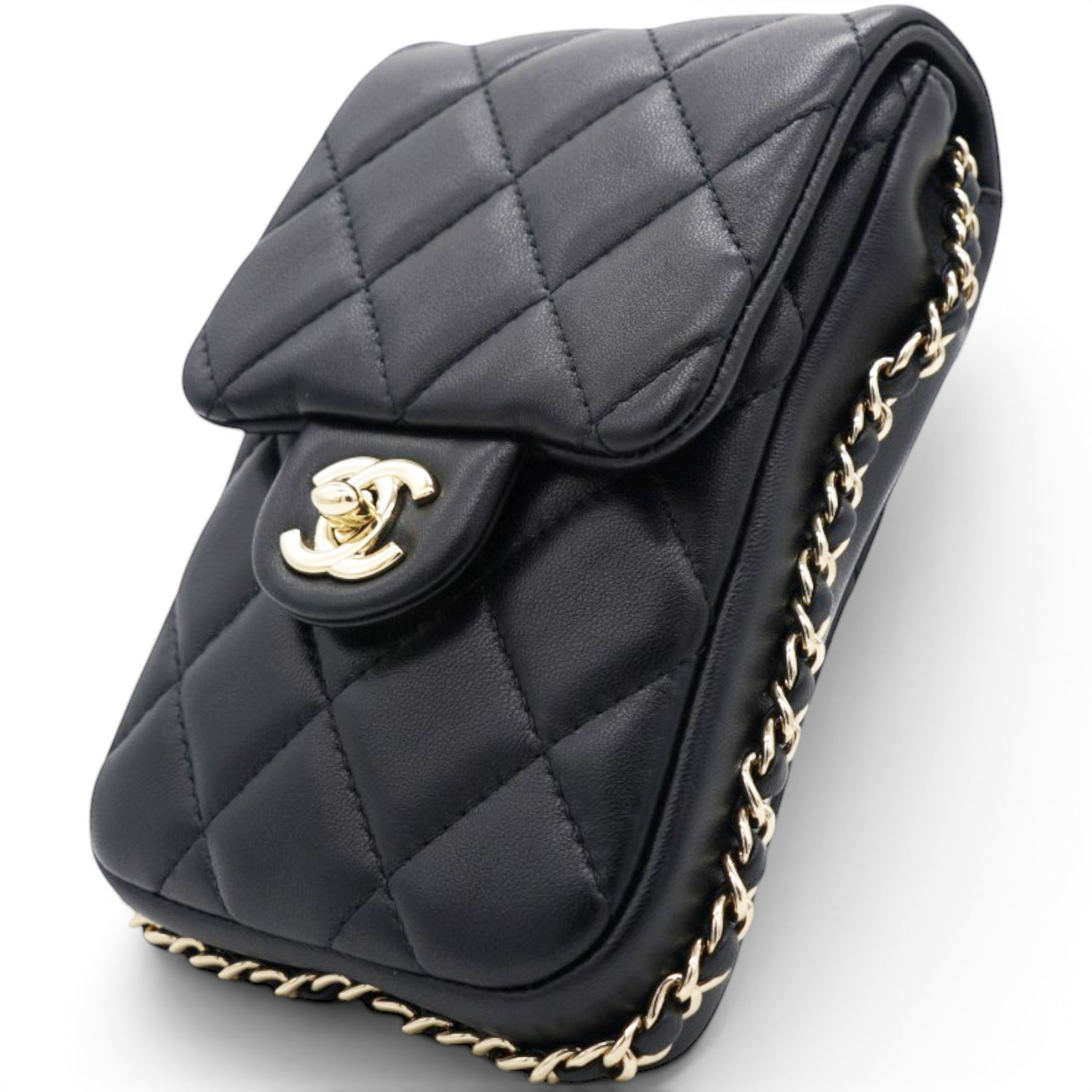 Chanel Phone Holder With Pearl Chain 