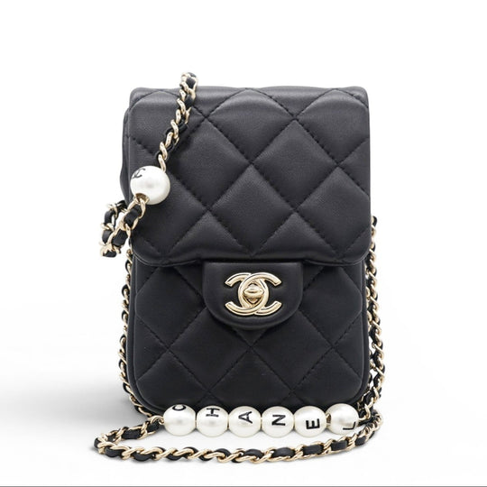 Chanel Phone Holder With Pearl Chain 