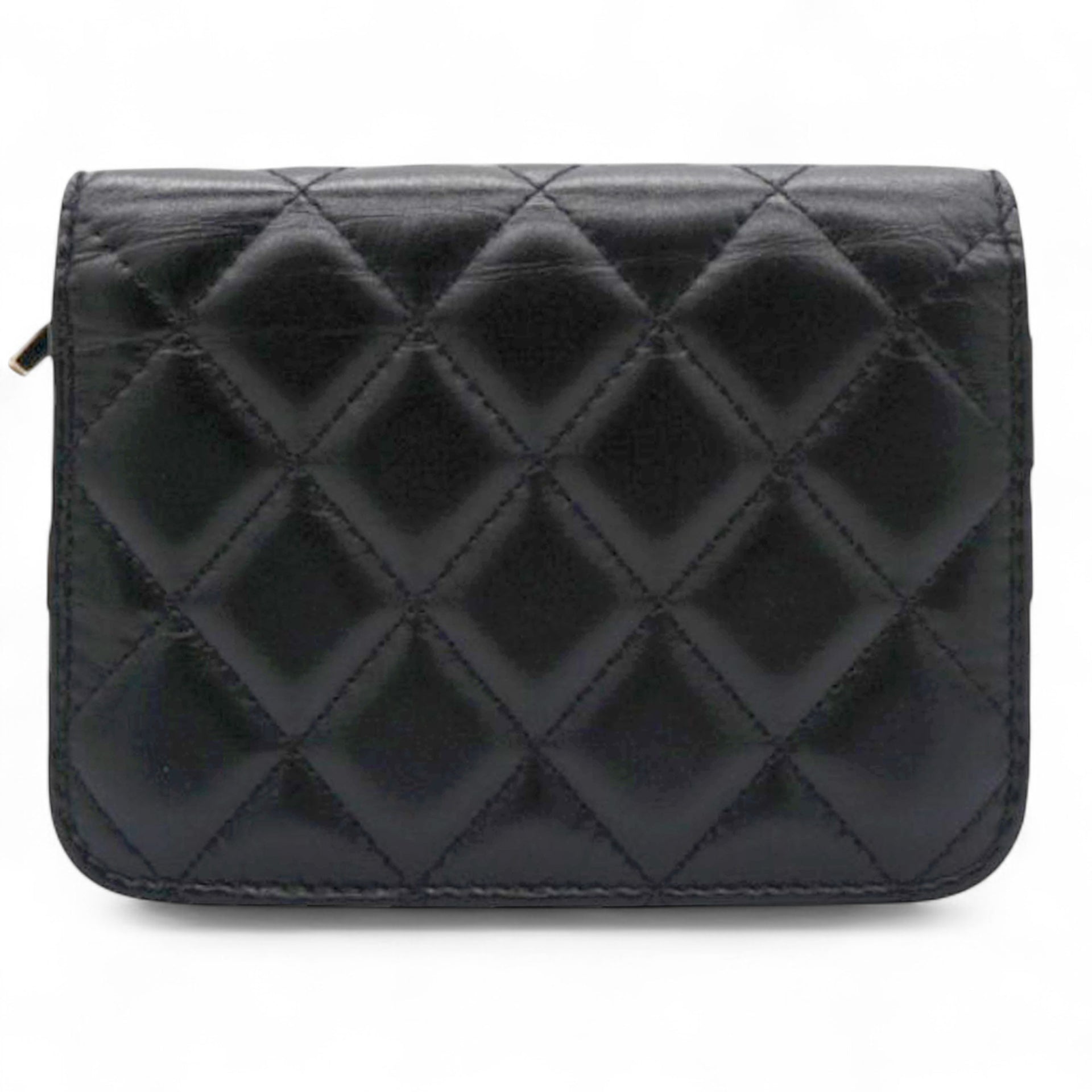 Chanel  Quilted Maxi Pearls Card Holder Flap With Chain Black 