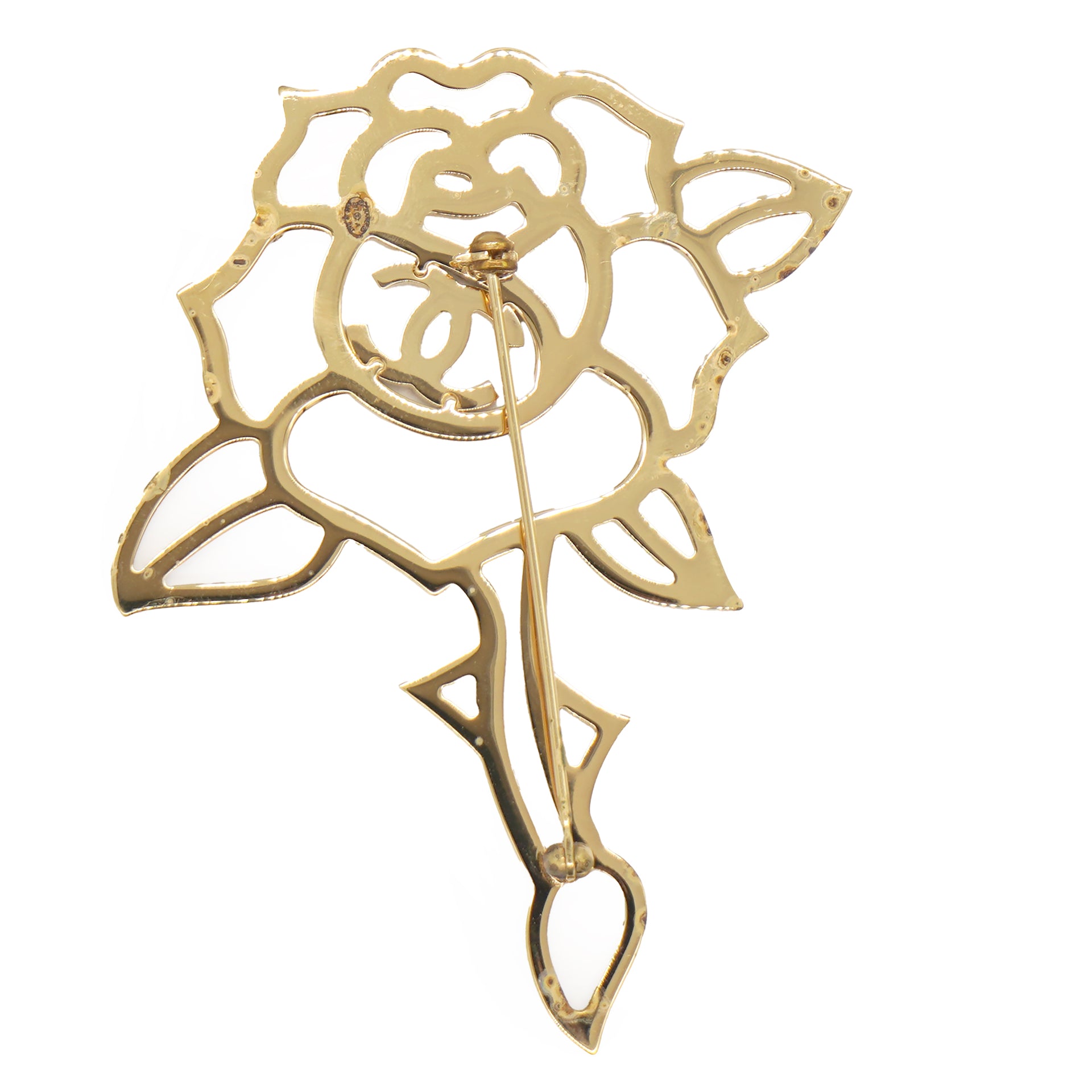 Chanel Rose Motif Crystal Brooch Gold 