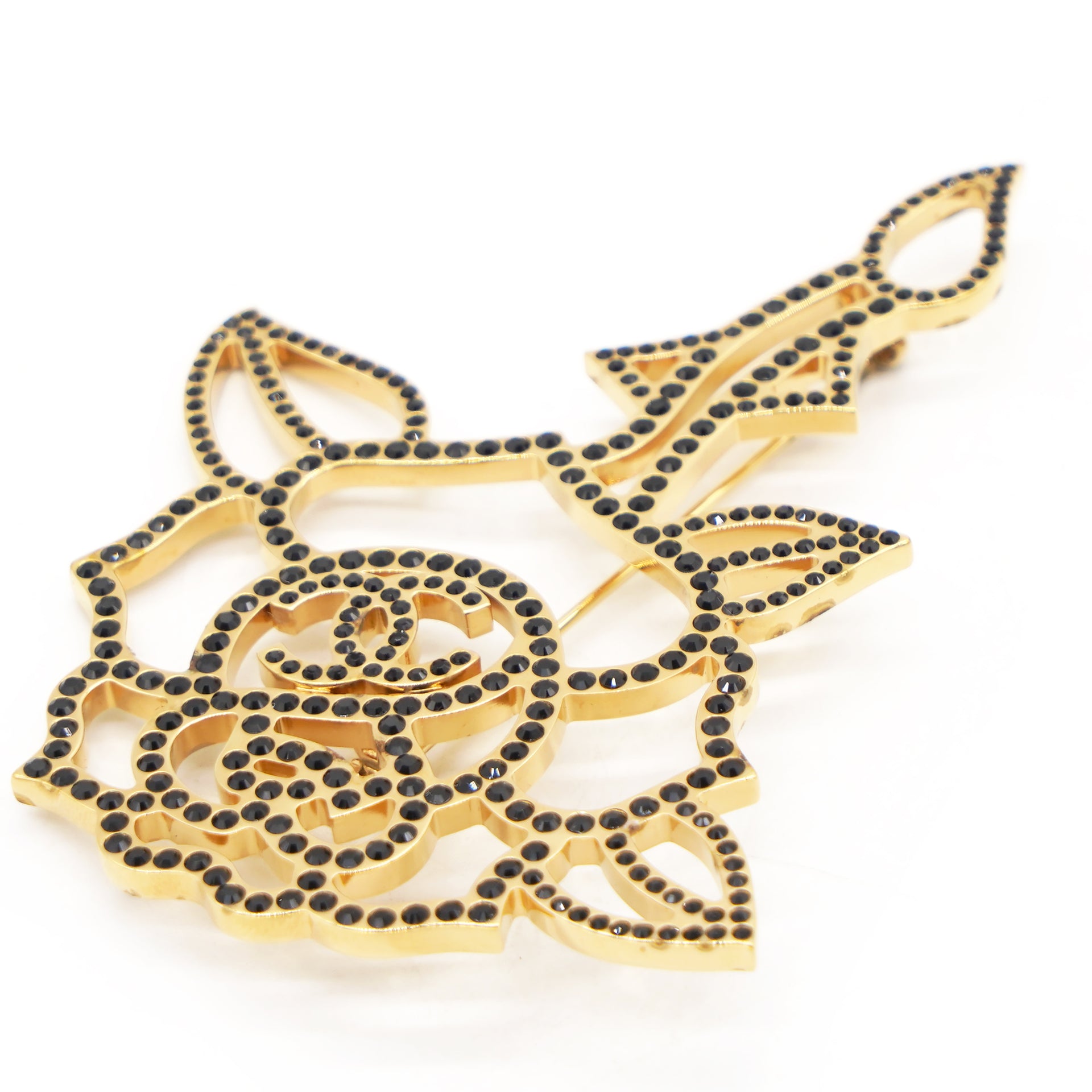 Chanel Rose Motif Crystal Brooch Gold 