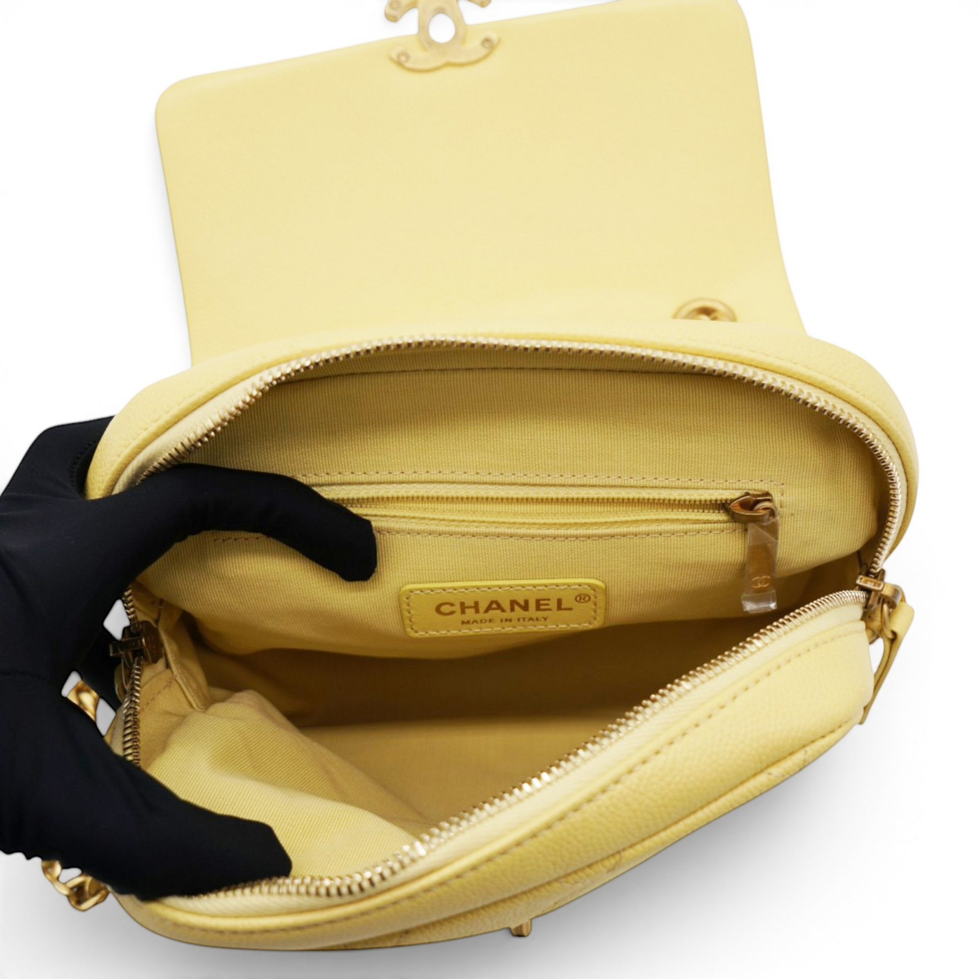 Chanel Shiny Caviar Quilted Chain Melody Backpack Yellow 
