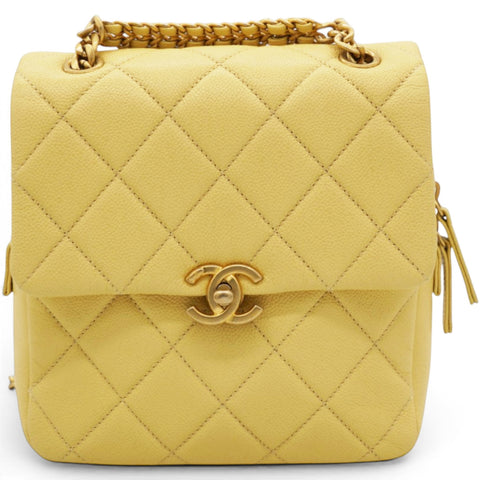 Chanel Shiny Caviar Quilted Chain Melody Backpack Yellow 