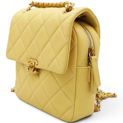 Chanel Shiny Caviar Quilted Chain Melody Backpack Yellow 