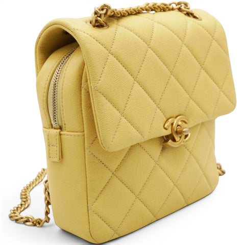 Chanel Shiny Caviar Quilted Chain Melody Backpack Yellow 