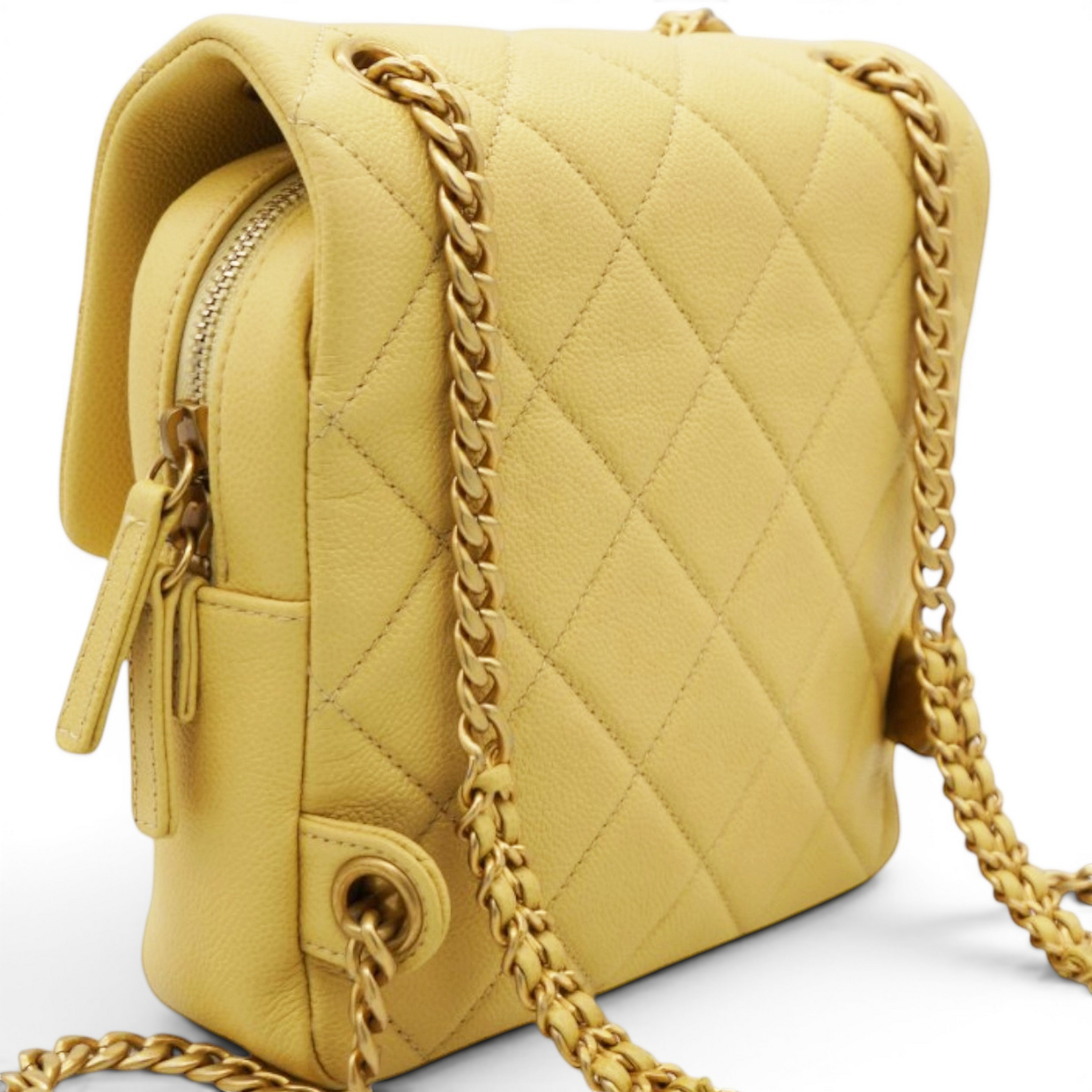 Chanel Shiny Caviar Quilted Chain Melody Backpack Yellow 