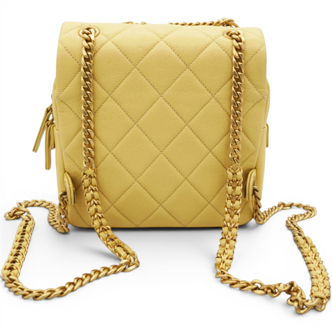 Chanel Shiny Caviar Quilted Chain Melody Backpack Yellow 