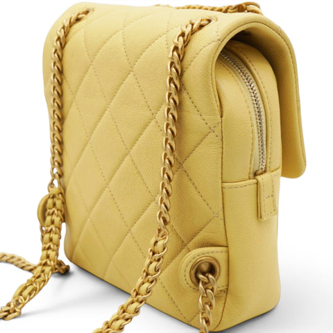 Chanel Shiny Caviar Quilted Chain Melody Backpack Yellow 