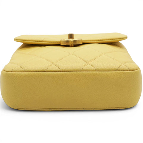 Chanel Shiny Caviar Quilted Chain Melody Backpack Yellow 