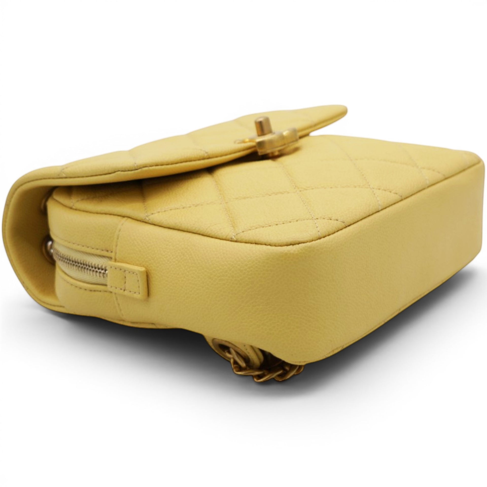 Chanel Shiny Caviar Quilted Chain Melody Backpack Yellow 