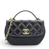 Chanel Shiny Leather Quilted Flap Phone Holder With Chain Black 