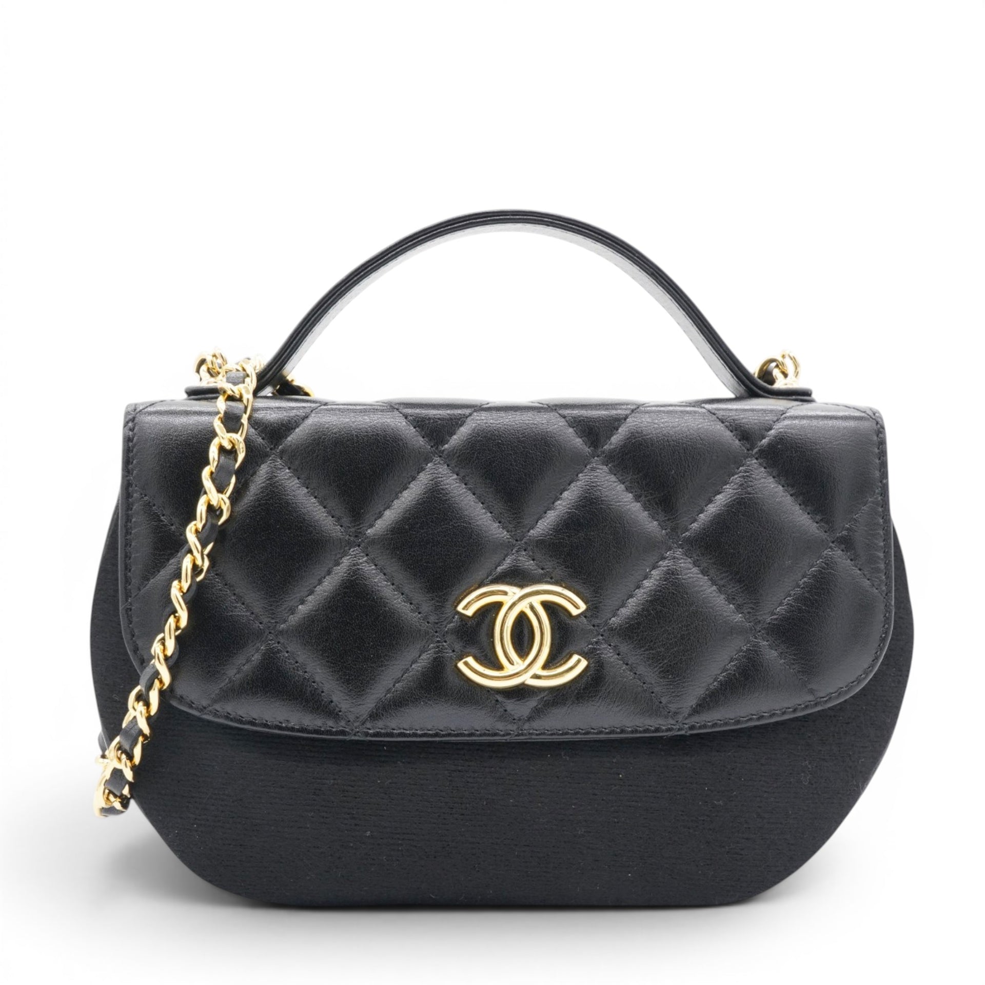 Chanel Shiny Leather Quilted Flap Phone Holder With Chain Black 