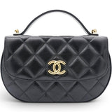 Chanel Shiny Leather Quilted Flap Phone Holder With Chain Black 