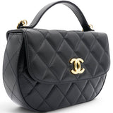 Chanel Shiny Leather Quilted Flap Phone Holder With Chain Black 