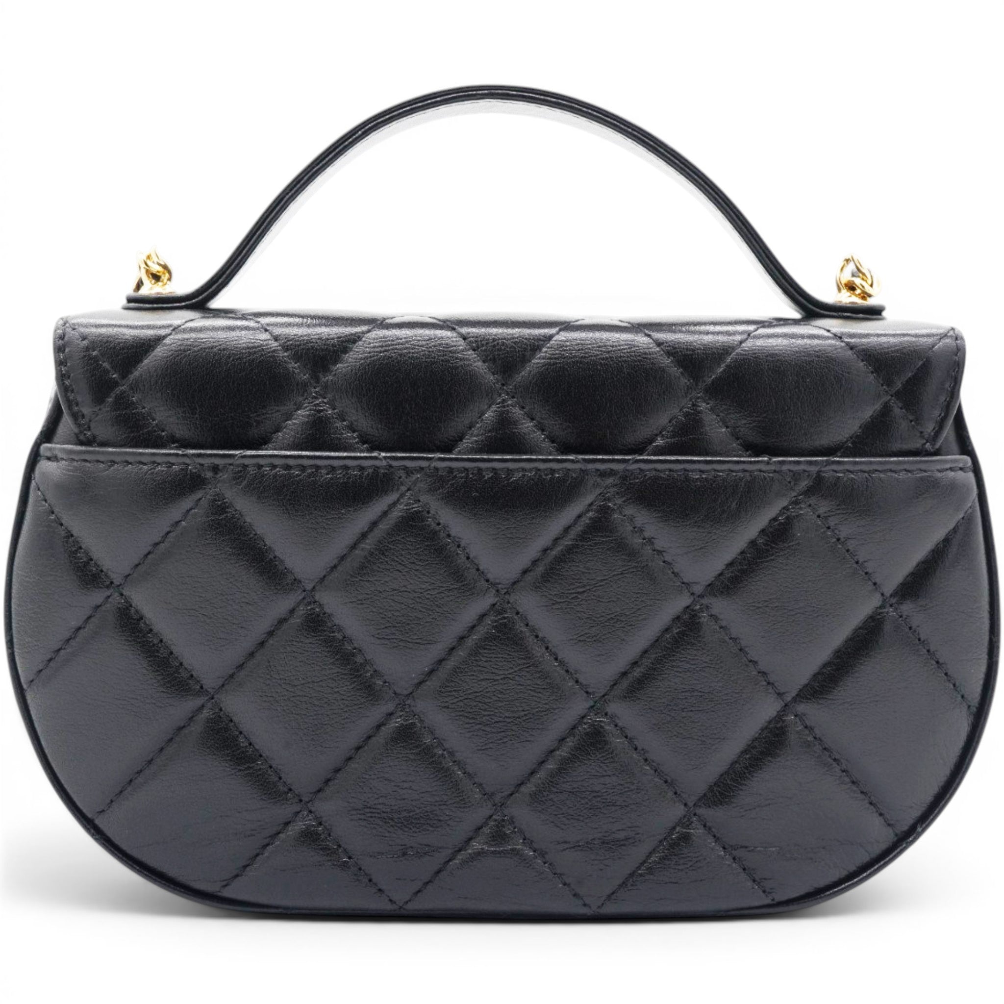 Chanel Shiny Leather Quilted Flap Phone Holder With Chain Black 