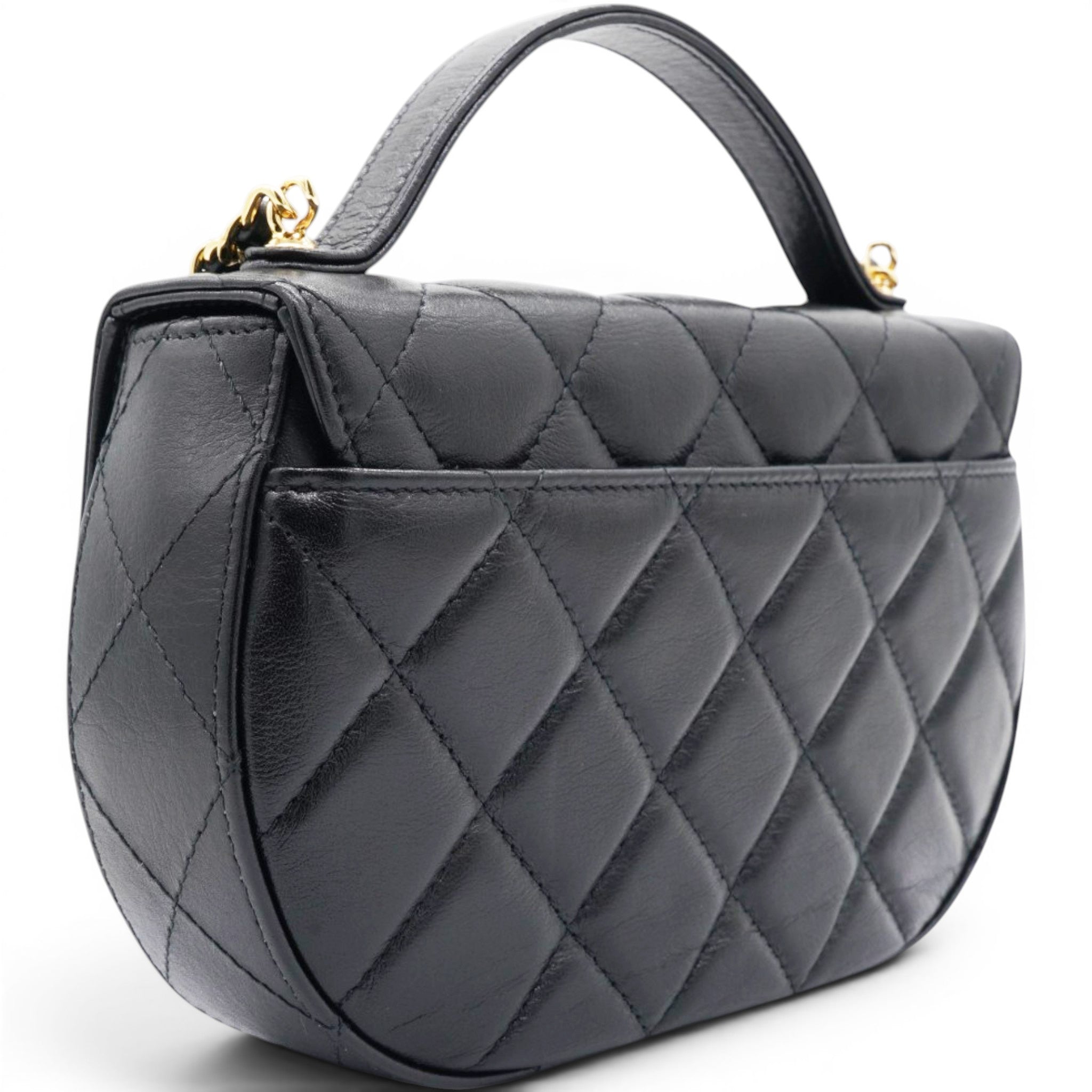 Chanel Shiny Leather Quilted Flap Phone Holder With Chain Black 