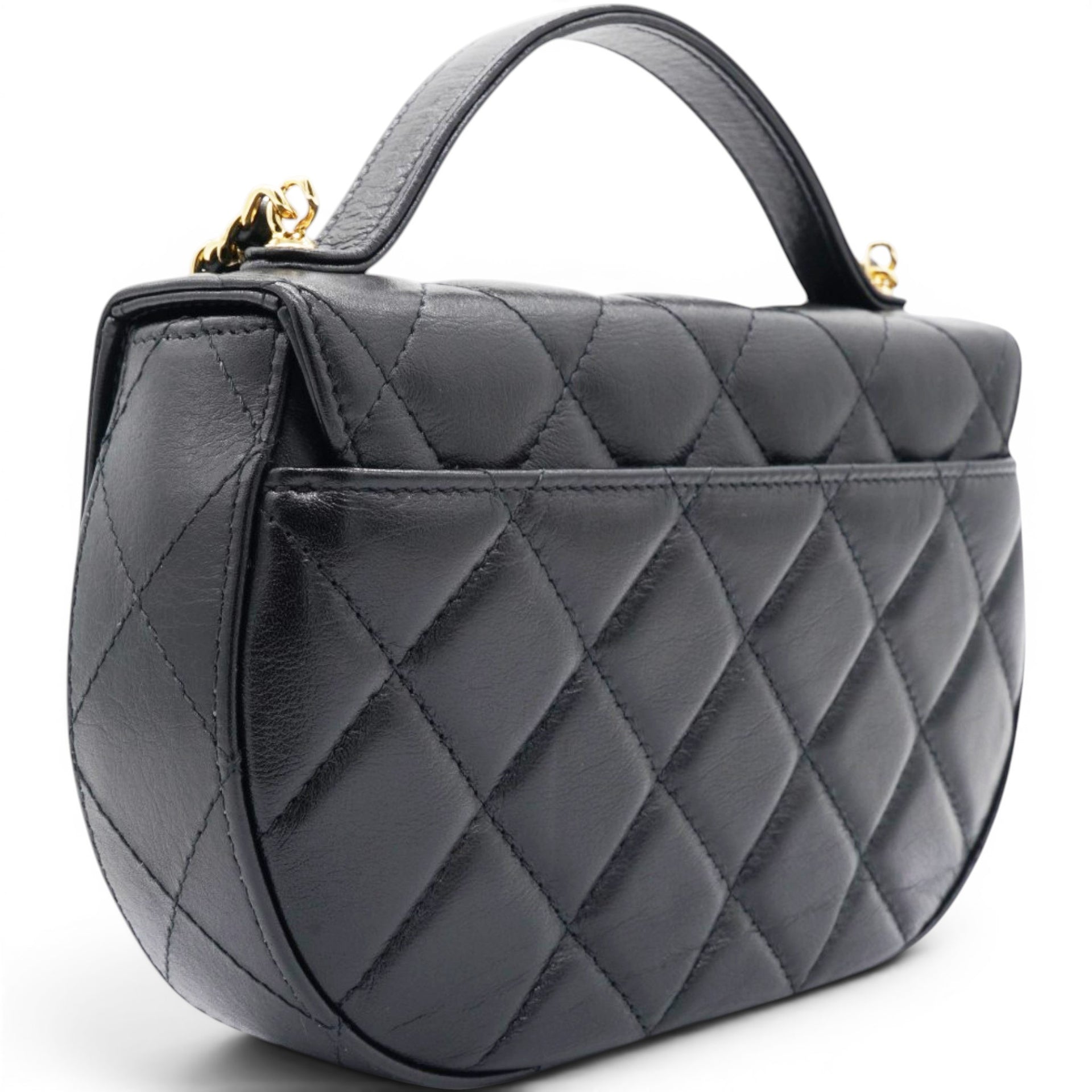 Chanel Shiny Leather Quilted Flap Phone Holder With Chain Black 