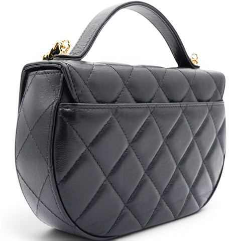 Chanel Shiny Leather Quilted Flap Phone Holder With Chain Black 