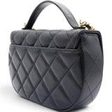 Chanel Shiny Leather Quilted Flap Phone Holder With Chain Black 
