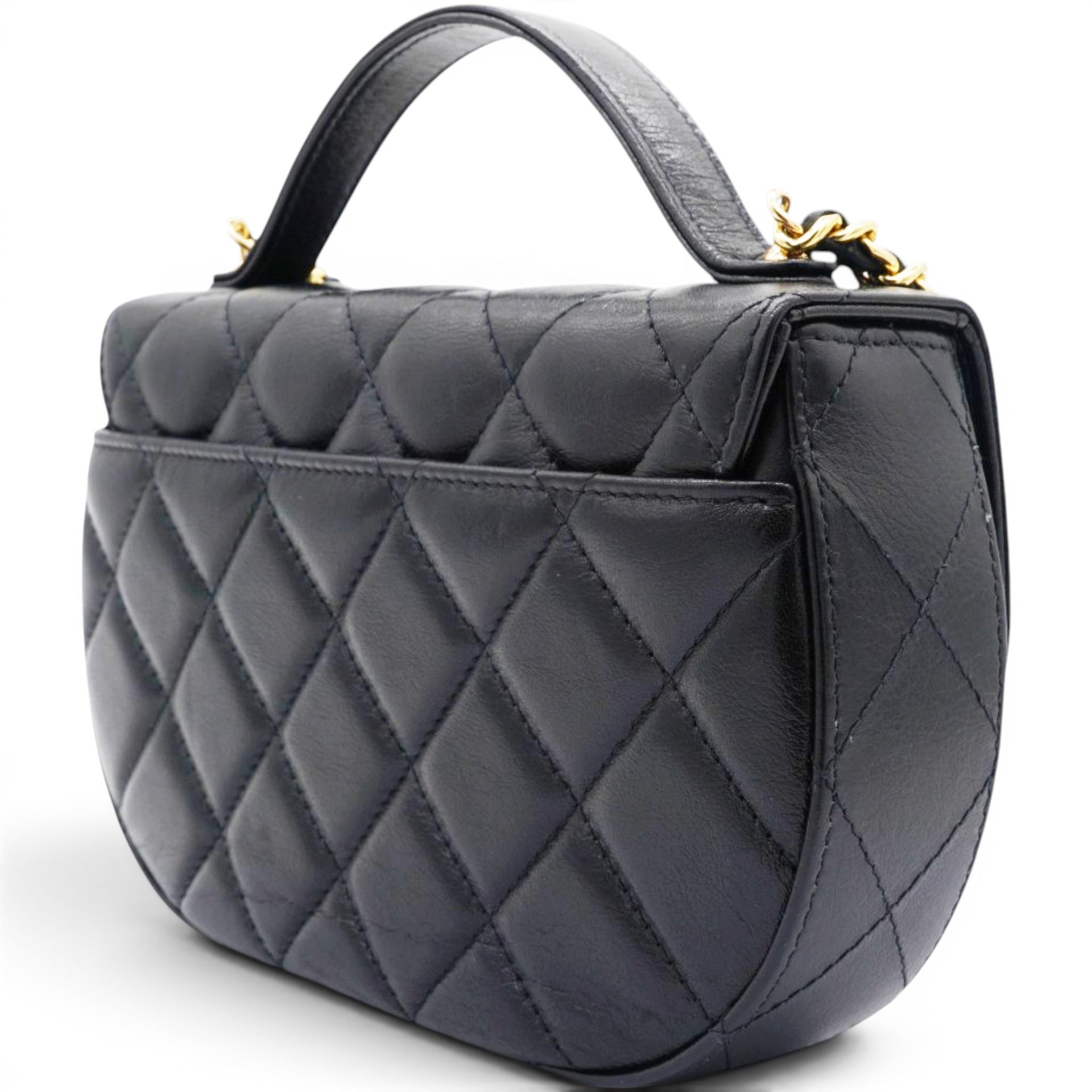 Chanel Shiny Leather Quilted Flap Phone Holder With Chain Black 