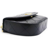 Chanel Shiny Leather Quilted Flap Phone Holder With Chain Black 