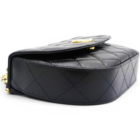 Chanel Shiny Leather Quilted Flap Phone Holder With Chain Black 