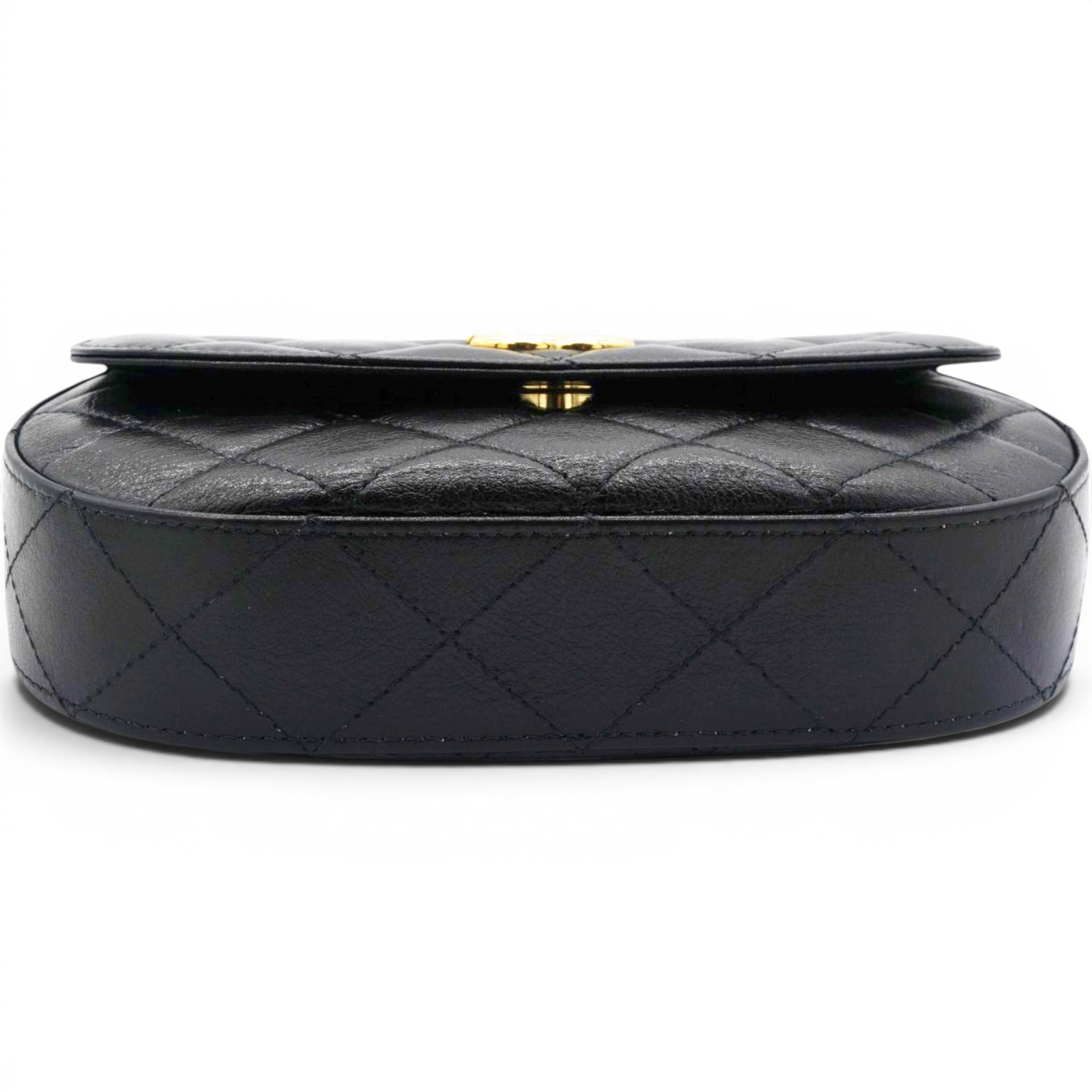 Chanel Shiny Leather Quilted Flap Phone Holder With Chain Black 