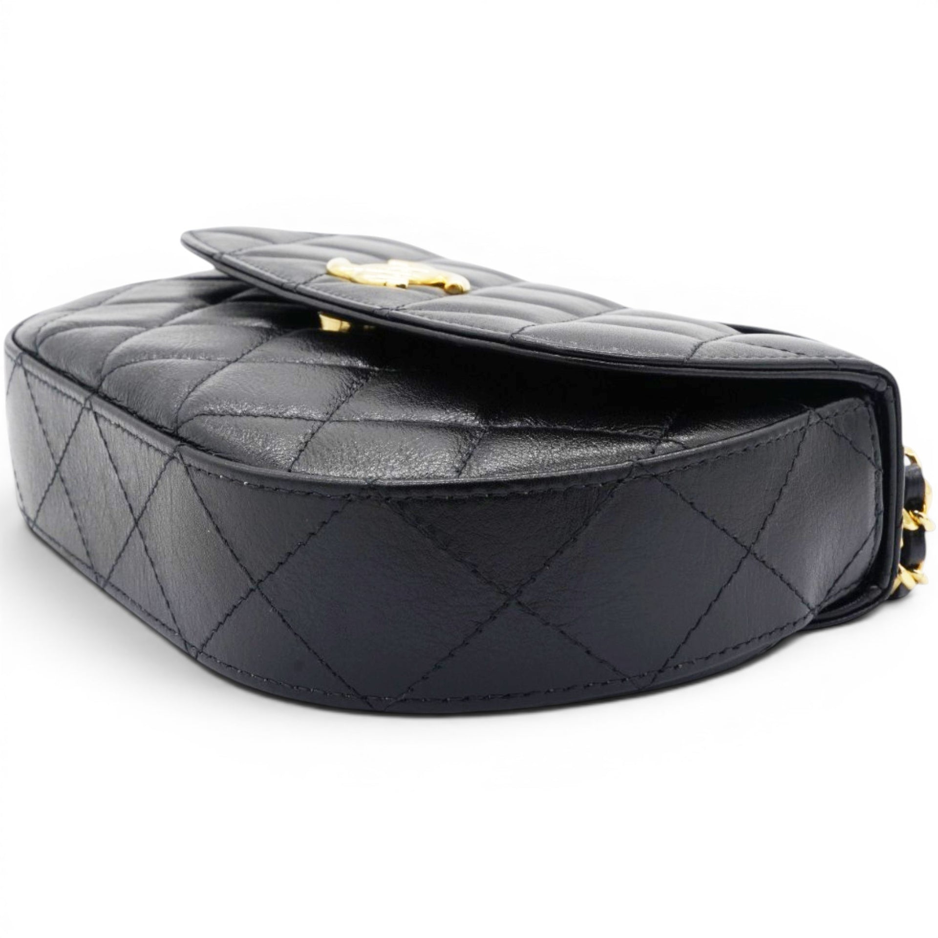 Chanel Shiny Leather Quilted Flap Phone Holder With Chain Black 
