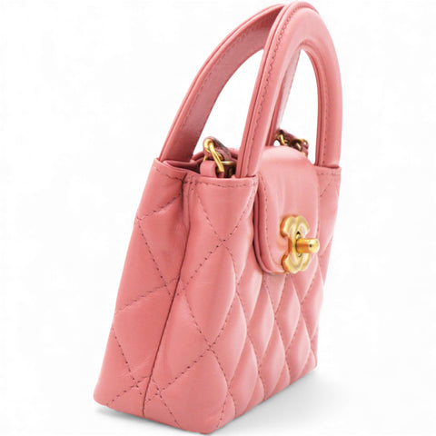 Chanel Shiny Leather Quilted Nano Kelly Shopper Pink 