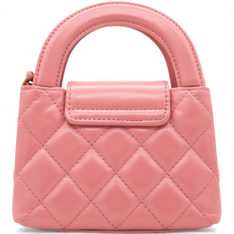 Chanel Shiny Leather Quilted Nano Kelly Shopper Pink 