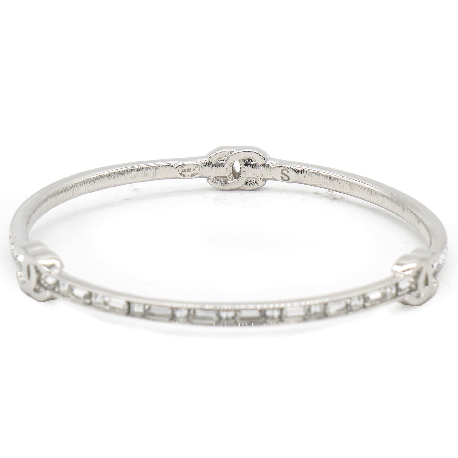 Chanel Silver Tone Metal Rhinestone CC Logo Bangle