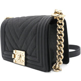 Chanel Small Caviar Chevron Leboy Black