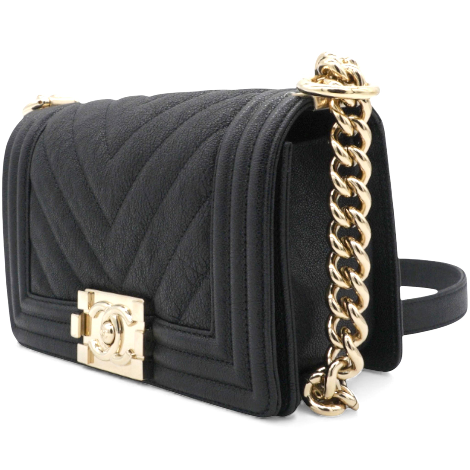 Chanel Small Caviar Chevron Leboy Black