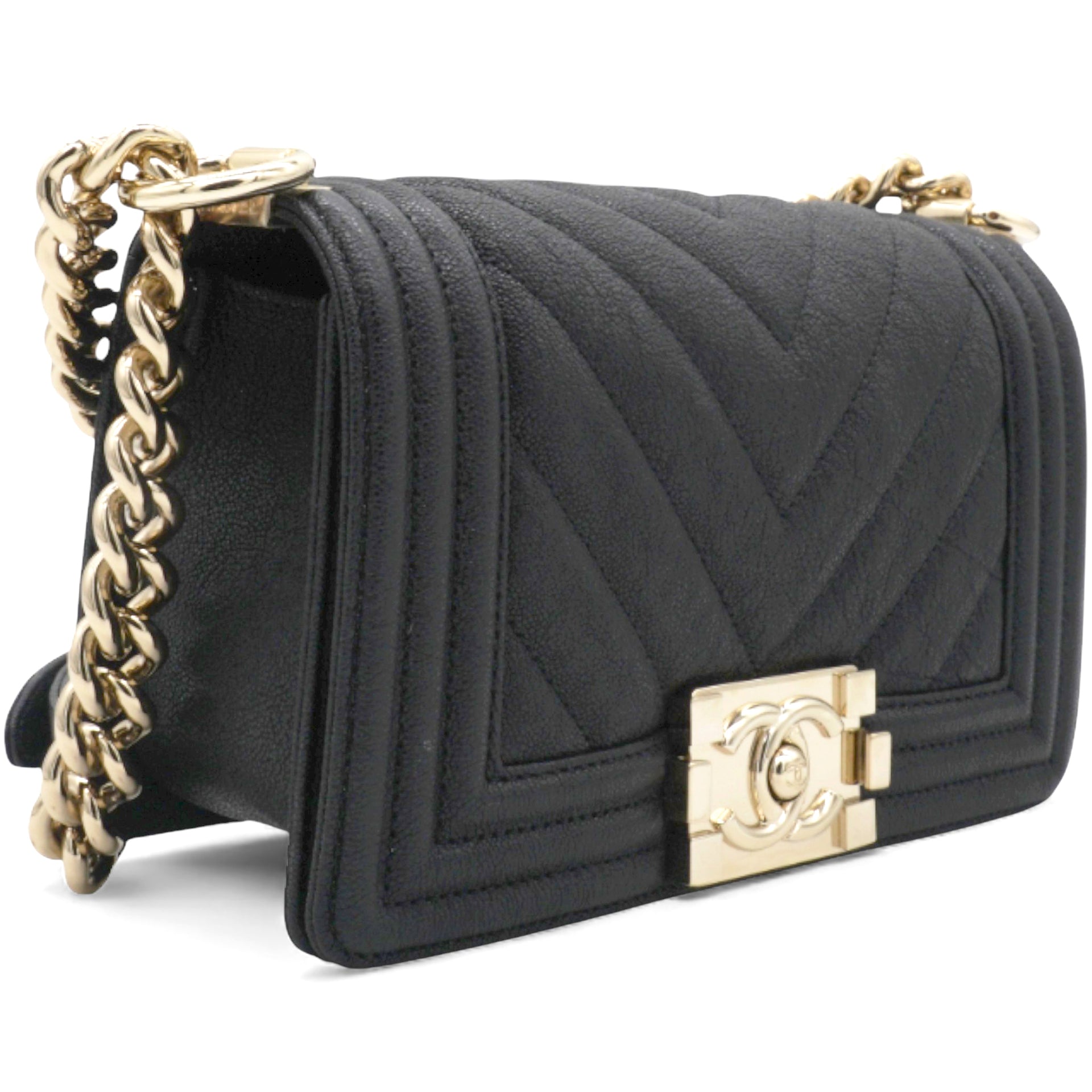 Chanel Small Caviar Chevron Leboy Black