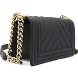 Chanel Small Caviar Chevron Leboy Black
