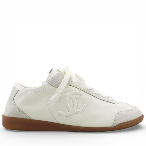 Chanel Suede Womens CC Sneakers White Size39 