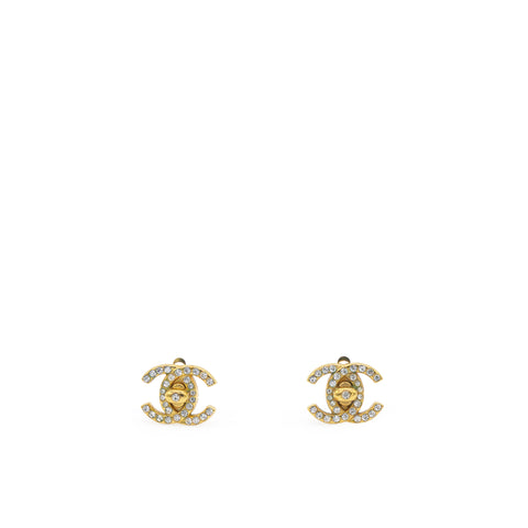 Chanel Turnlock Rhinestone Earrings 1998 