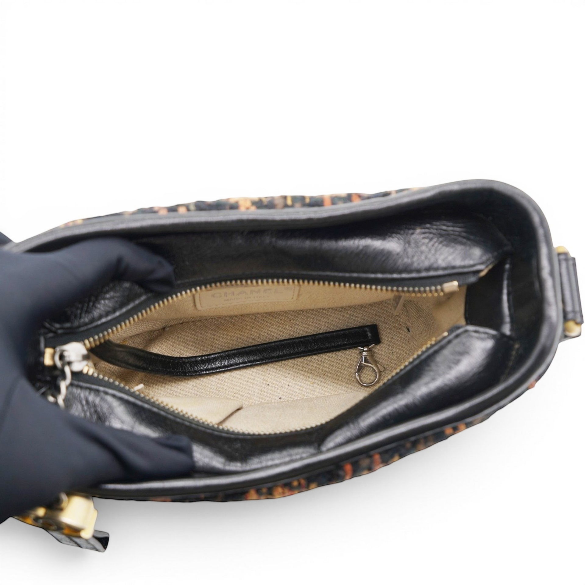 Chanel Tweed Calfskin Small Gabrielle Hobo Black Brown 