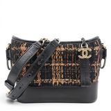 Chanel Tweed Calfskin Small Gabrielle Hobo Black Brown 