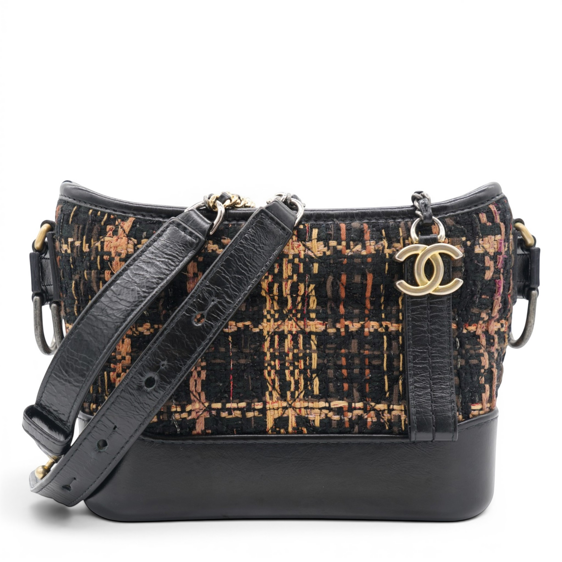 Chanel Tweed Calfskin Small Gabrielle Hobo Black Brown 