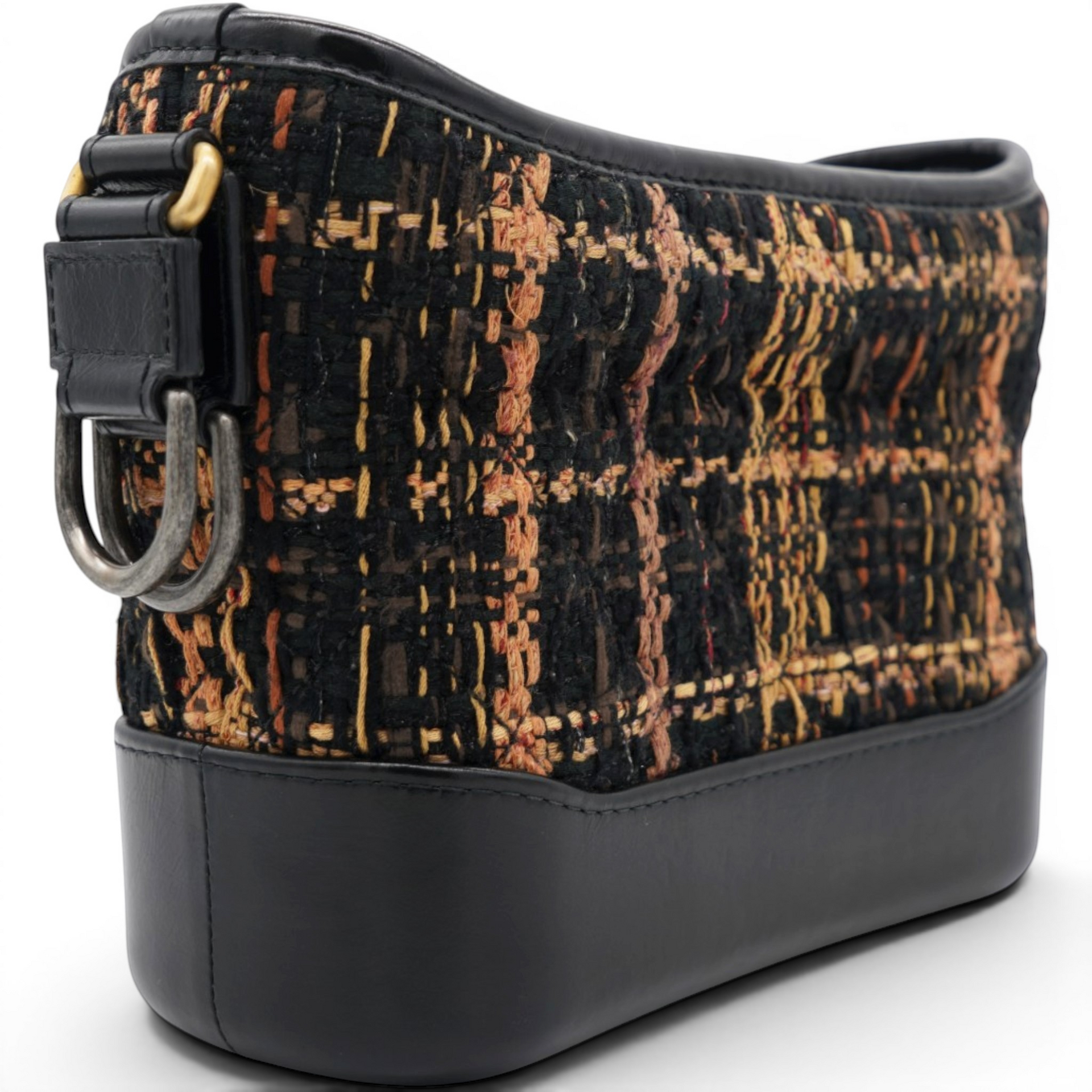 Chanel Tweed Calfskin Small Gabrielle Hobo Black Brown 